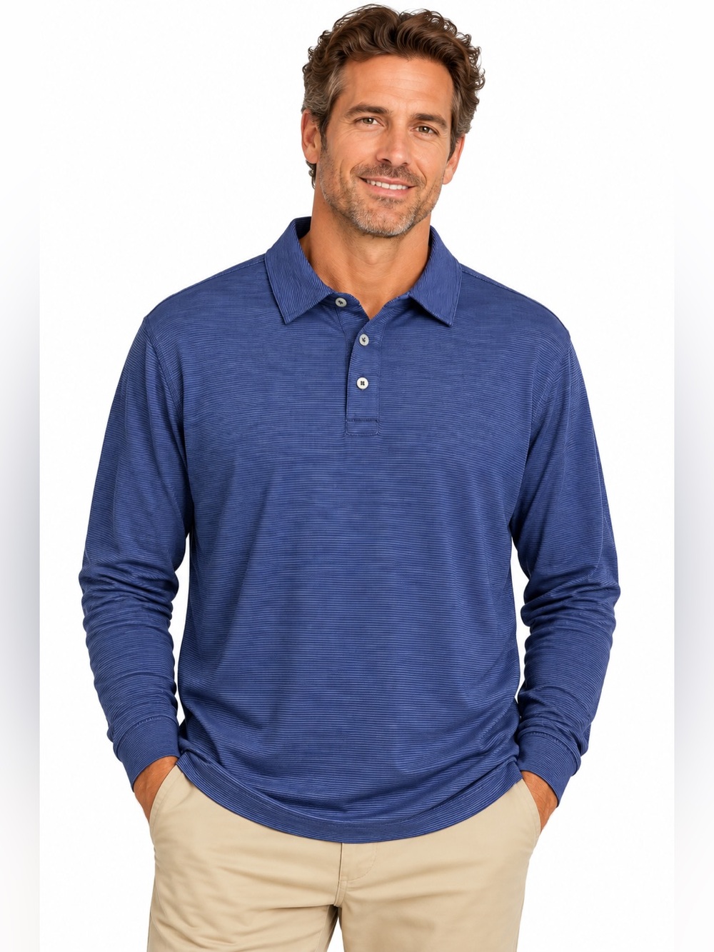 Tommy Bahama Men XL Long Sleeve Polo Shirt Blue Tencel Cotton Golf Resort